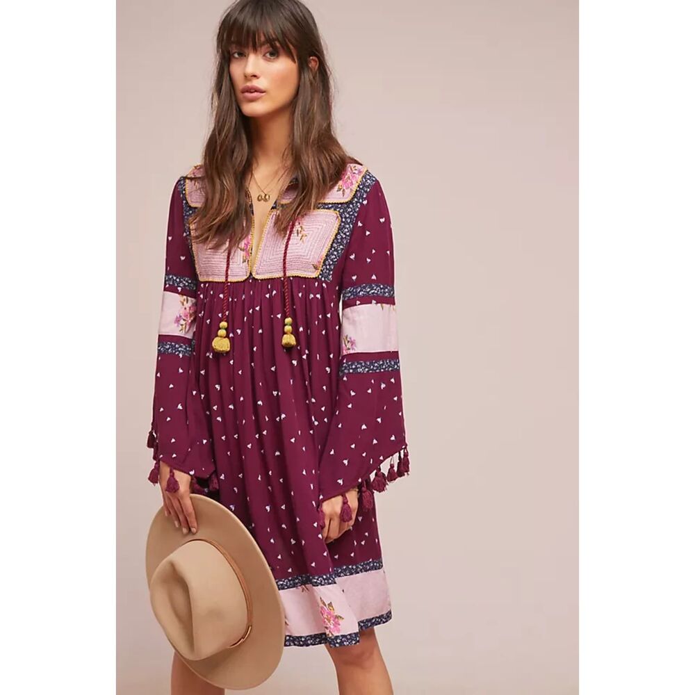 Anthropologie Seen Worn Kept Leavenworth Patchwork Tunic Dress Floral XS Boho